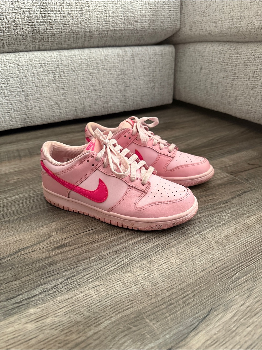 Nike Pink Low-Top Sneakers with Hot Pink Swoosh